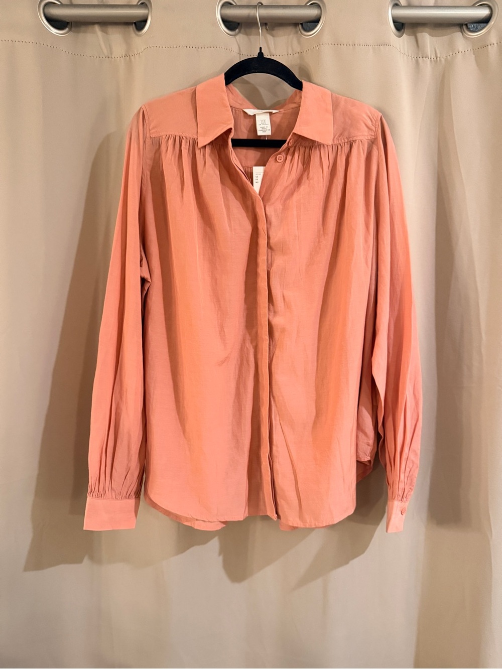H&M Coral Button-Front Loose Fit  Dress Shirt